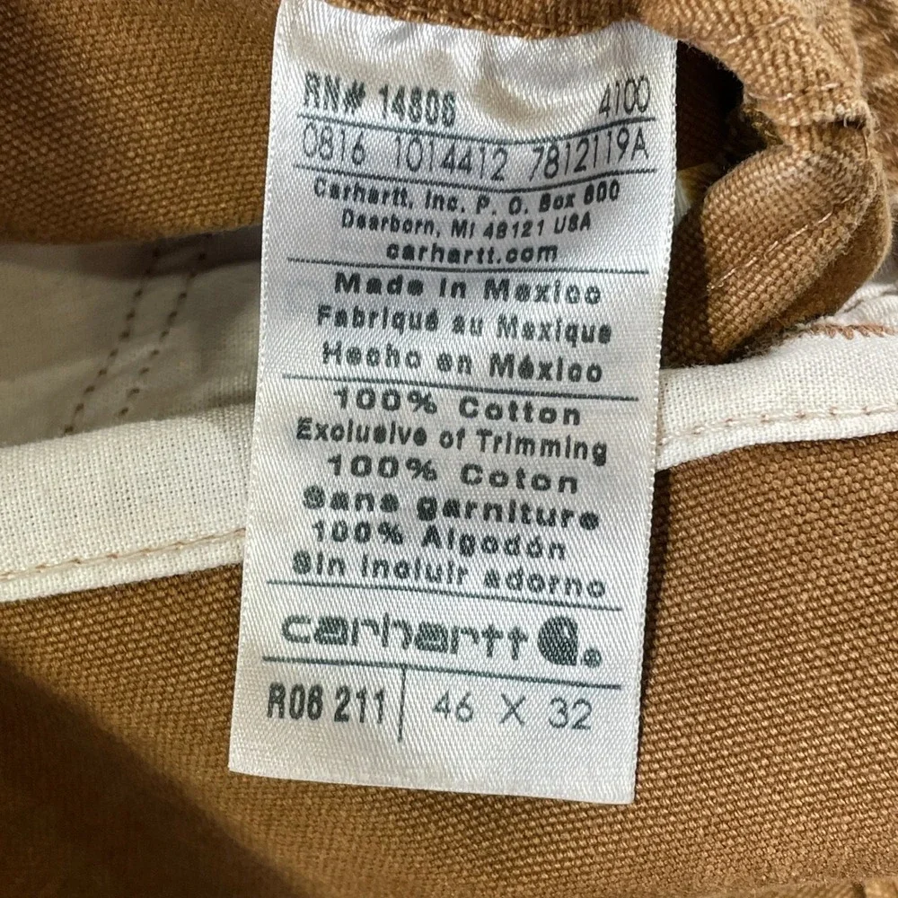 Carhartt Bib Overalls Mens 46x32 Brown Duck Double Knee Workwear Outdoor R06 211